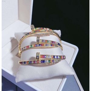 2021 18k Gold Plated Colorful Pave Multicolor Cubic Zirconia Cuff Nail Fashion Bracelet Bangle for Lady Jewelry