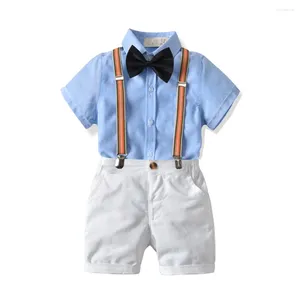 Clothing Sets Toddler Boy Clothes 1-7 Years Boys Outfit Children Short Sleeve Shirt Shorts Solid Sky Blue Kids Suits