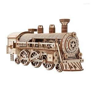 Paintings 3D Wooden Puzzles For Adult DIY Model Block Kits Movable Steam Train Car Assembly Handmade Toy Hobby Creative Teen Kid Gift