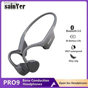 Mobiltelefonörlurar Sainyer Bluetooth Bone Conduct Headphone Sports Earphone Waterproof Wireless Headset med Mic Ear-krok TWS Bass Hifi Stereo YQ240202