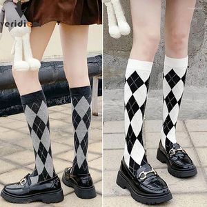 Women Socks Long Stockings Organic Cotton Diamond Warm Thigh High Ladies Girls Street Fashion Young Casual Knee Harajuku