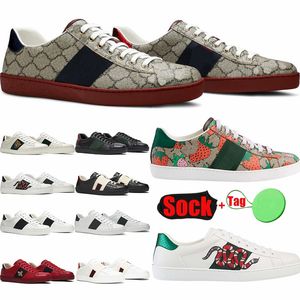 2024 Ace Designer Casual Shoes White Bee Leather Sneakers Snake Striped Stars Luxury Italy Womens Mens Flat Trainers