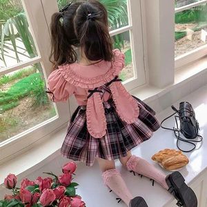 Clothing Sets Children's Baby JK Set Cute Pure Cotton Rabbit Ear Shirt Checkered Strap Pants Academy 2024