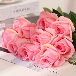 Decorative Flowers 10PCS/lot Roses Artificial Buds Home Garden Decoration Pink White Small Real Touch Fake Rose Flower Wedding Supply