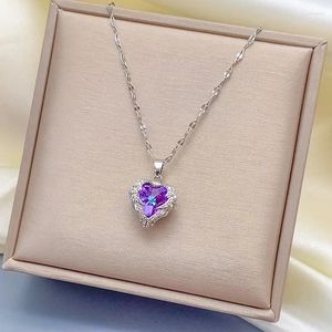 Pendant Necklaces 316L Stainless Steel Heart Of The Ocean Necklace For Women 2024 Choker Crytal Wedding Party Female Jewelry