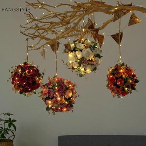 Decorative Flowers Peony Flower Hemp Rope Hanging Artificial Silk Hydrangea Ball Wedding Stage Decoration Home Party Light Show Fake