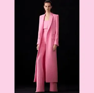 Men's Suits Women Two Pieces Fashion Long Blazer Wide Leg Pants Elongated Jacket Formal Prom Evening Custom Made Set