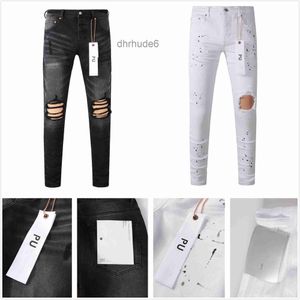 Purple dżinsy designerskie męskie wysokiej jakości mody chłodny smycz w trudnej sytuacji Rower Black Blue Jean Slim Fit Motorcyc Qzxl