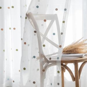 AiFish Colorful Circle Embroidery Sheer Curtains For Living Room Decoration Cotton Linen Curtain for the Room Voile Tulle Drape 240118