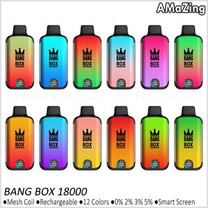 Autentico Bang Box 18000 Puff Sigarette elettroniche usa e getta Smart Screen Vape Box Dual Mesh Coil Puff 18K 15K 12K Vaper ricaricabile 0% 2% 3% 5%