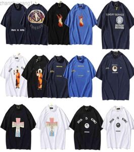Tasarımcı Yüksek Versiyon Moda Kanyes İsa Kral Üç Tanrılar Yağlı Boya Sis Yüksek Sokak Gevşek Kısa Kollu Tişört Tişörtleri For9779126