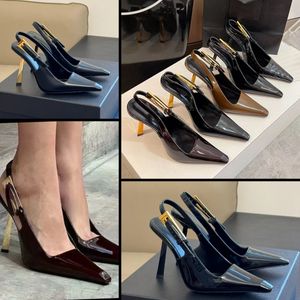 Luksusowe obcasy slingbacki designerskie buty sukienki o wysokim obcasie sandały skalne platforma stadnin sandles skórzane spiczaste piki palce rozmiar 35-40