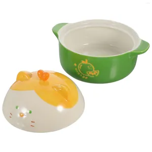 Zestawy naczyń stołowych Instant Noodle Bowl Ceramic z Lid Child Ramen Makarer Ceramika Ceramika Miski zupy Uchwyty