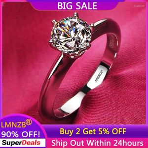 Anéis de casamento nunca desaparecem originais certificados cor de ouro branco anel redondo 2.0ct zircon solitaire diamante banda acessórios de jóias de noiva