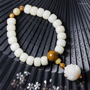 Charm Bracelets Tibetan White Jade Bodhi Root Beads Hand Chain Buddha Holding Male And Lotus Single Circle String Jewelry