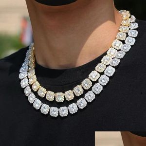 Łańcuchy męskie mrożone 12 mm kwadratowy diamentowy naszyjnik Hip Hop Bling Kobiety Trendy Miami Cuban Calb Łańcuch Bransoletka Hipster Punk Drop D Dhgx7