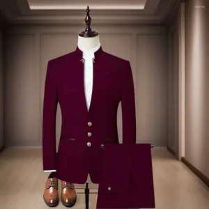 Męskie garnitury formalne z stojakiem mandarynki szczupły smoking ślubny dla pana młodego 2 szt. Męski kostium mody 2024 (spodnie z kurtkami)