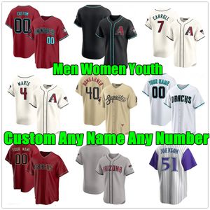 Nowy niestandardowy S-4xl Corbin Carroll Jersey Arizona Lourdes Gurriel Jr. Jace Peterson Diamondbacks Christian Walker Ketel Marte Gabriel Moreno Zac Gallen Men Men Women