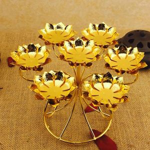Ljushållare färgglada lotus lamphållare sju bodhi lampor bröllopsfest jubileum ljusstake (rose dubbel bit)