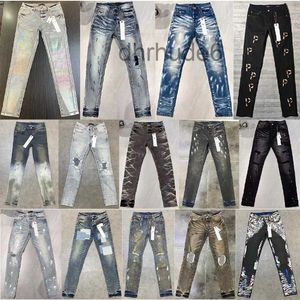 Designer-Herren-Lila-Jeans für Denim Pa Mode Damen Lila-Markentrends Distressed Black Ripped Biker Slim Fit Motorrad ISYN