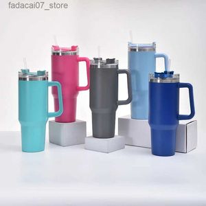 Tazze Fai da te in vetro bling strass Bicchiere da 40 once con manico Coperchio Aspirapolvere in paglia Thermos per acqua in acciaio inossidabile con pietre Set di adesivi Q240202