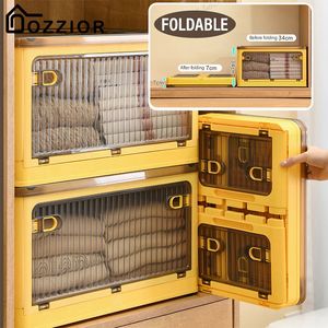 Folding Storage Boxes Organization Clothing Quilts Toys Organizer With Wheels Side Door Transparent Large Capacity Bins 240125