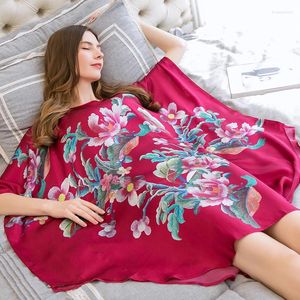 Kvinnors sömnkläder 19mm Mulberry Silk Nightgowns for Women Night Dress Long Nighty Real Plus Size Ladies Pyjamas 100 kg
