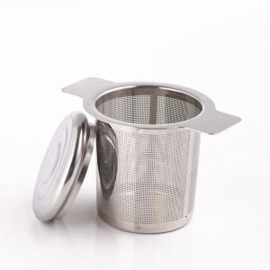 Tea Strainer Lid Teas Infusers Basket Reusable Fine Mesh Coffee Filters Stainless Steel with Double Handles Leaf Teapot Tea Tools ZZ