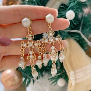 Kolczyki Dangle Exknl Baroque Big Cross for Women Pearl Wedding Drop Long Jewelry Brincos 2024 Bridal Flower Star