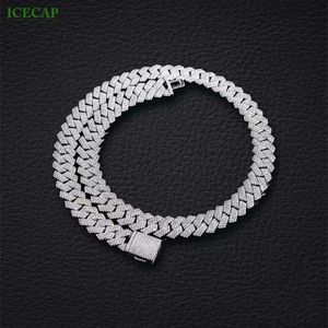 Yeni Geçiş Pırlanta Testi VVS Moissanite Elmas Pure 925 Gümüş Takı Sterling Küba Bağlantı Zinciri 15mm Hip Hop Erkekler Kolye