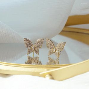 Stud Earrings Korean Fashion Jewelry 14K Gold Plated Zircon Luxury Shiny Butterfly Elegant Women's Prom Wedding Accessories