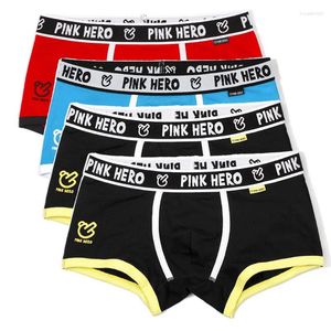 Underpants 4 pcs algodão roupa interior rosa herói de alta qualidade homens boxer shorts moda masculino confortável u-bag