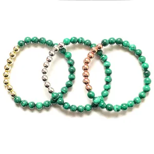 MG2041 NY DESIGN NATURLIG 6 MM 3A GRADE MALACHITE KOPPER PEADS BRACLAND WOMENS Högkvalitativ handgjorda Yoga handled mala