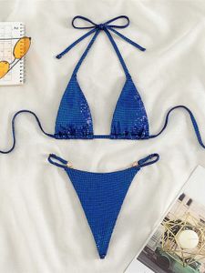 Женские купальники XS - L Sexy Diamond Mini Thong Halter Bikini Женские купальники Женский купальник из двух частей Комплект бикини Купальник Купальный костюм Swim K5180 J240131