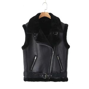 Unizera Autumn/Winter Product Women's Fashion and Casual Cresatile Polo Collar Zipper Fur Integrated Vest Coat 240126