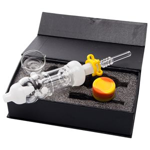 NC016 Pipa da fumo Plus OD 32mm Birdcage Perc Dab Rig Bong in vetro per acqua Confezione regalo portatile con punte in ceramica per chiodo al quarzo in titanio da 14 mm Clip per piatto di cera