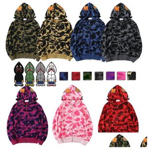 Mens Hoodies Moletons Designer Hoodie Fl Zip Up Tubarão para Mulher Preto Camuflagem Jaqueta Azul Com Capuz Moletom Homem Mulheres Swe Otdmg