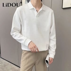 Wiosenna jesień Koreańska swobodna moda Solid Kolor Polo T-shirty Man Ropa Hombre Long Sleeve Lose Button Tops All Match Streetwear 240129