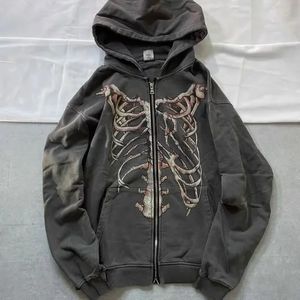 Männliche Kleidung, Paar-Outfit, Sweatshirt für Männer, mit Kapuze, Totenkopf, Skelett, Rock, Hip-Hop-Hoodies, durchgehender Reißverschluss, lustig, keine Marke, Emo, S in 240119