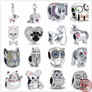 Lösa ädelstenar 925 Sterling Silver Animal Dog Owl Elephant Charm Fit Original Pendant Armband som gör mode DIY -smycken för kvinnor