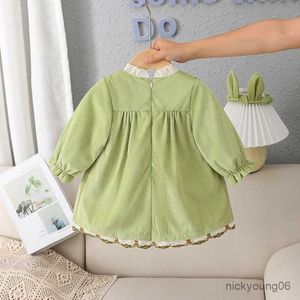 Girl's Dresses AYNIGIELL Autumn Winter Newborn Baby Dress Cute 1-4 Year Baby Girl Birthday Dresses Green Lined and Fleece Skirt