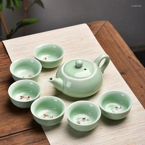 Zestawy herbaciarskie Czerwony Forest Teapotjingdezhen niebieski i biały porcelanowy zestaw herbaty podwójnie oporne na ciepło Kung Fu Ceramic