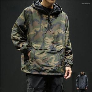 Herrjackor 2024 Vårkläder på båda sidor svarta hoodies streetwear militär kamouflage jacka män koreanska stil mode tröja