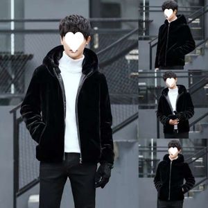 Jaqueta de imitação de pele de vison estilo designer para homens inverno com grama de algodão casual casaco solto NWG1
