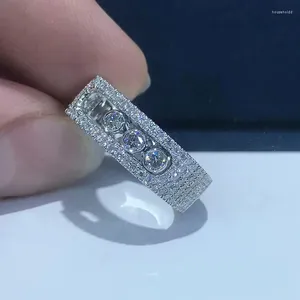 Klusterringar franska lyxsmycken 925 sterling silver par ring elektropläterad guld tre diamant mobil flyttar roman julgift