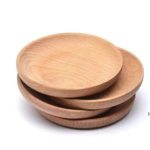 Okrągłe drewniane naczynia płyty deserowe ciastka talerz naczynia owoce talerze taca na serwerze herbaty 0202