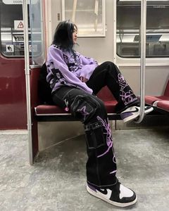 Männer Jeans Y2K 2024 Ins Mode Harajuku Trend Männer Und Frauen Stile Gedruckt Casual Lose Straße Hip Hop Schwarz frauen