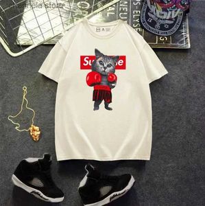 Männer T-Shirts Boxen Katze Männer Frauen 260g T-shirt 100% Baumwolle Marke Gute Qualität Hemd Mode Casual Tops Paar übergroße Kurzarm T-shirt T240202