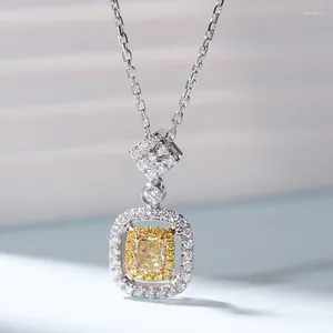 Bolsas de jóias Sintética Moissanite Quadrado Travesseiro Amarelo Diamante Colar Micro-Incrustado Pingente