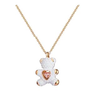 Swarovskis Halskette Designer Damen Original Qualität Halsketten Luxus Mode Rosa Herz Bär Teddybär Halskette Valentinstag Geschenk